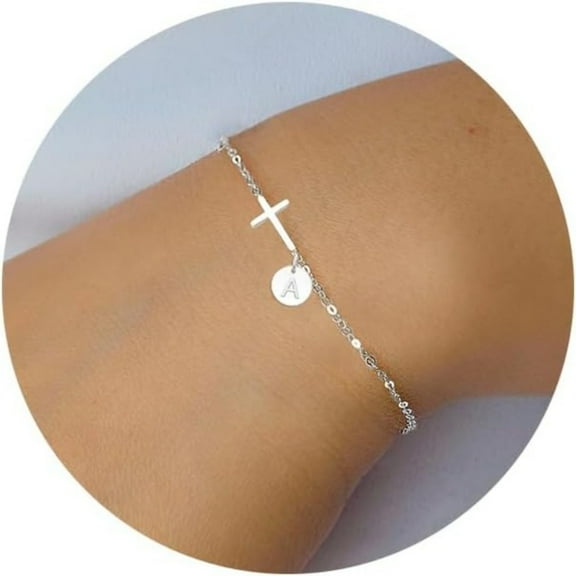 Gold Cross Bracelet for Women Dainty Cross Bracelet with Initials Silver Link Chain Bracelets Christian Gifts for Women Teens