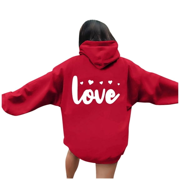 WENWU Hoodies for Women Long Sleeve Hoodie Womens Pullover Hoodie Graphic Hoodie Red Hooded Sweatshirt Women's Fall Jacket Preppy Clothes