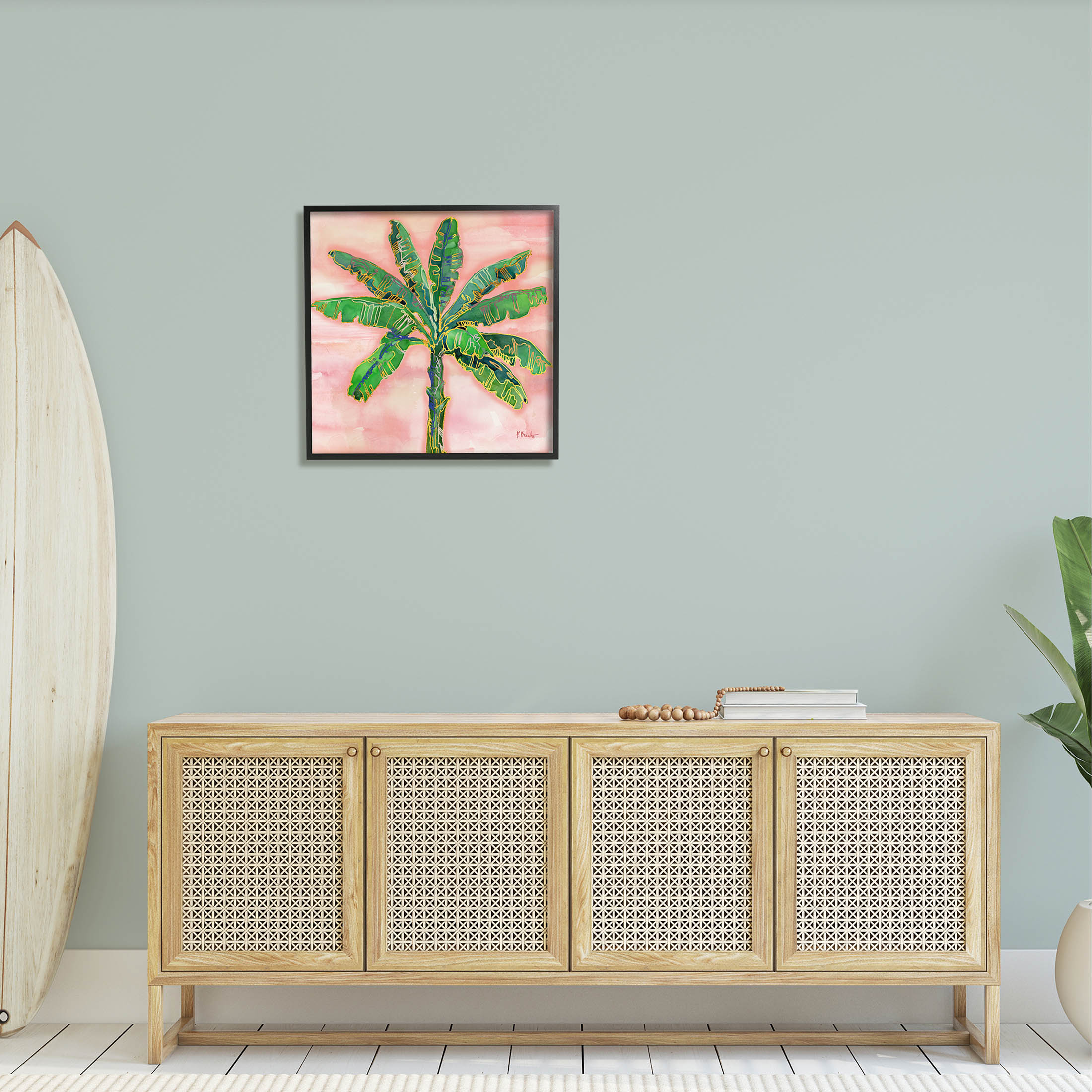 Tropical Nature Palm Sunrise Botanical & Floral Graphic Art Black Framed Art Print Wall Art