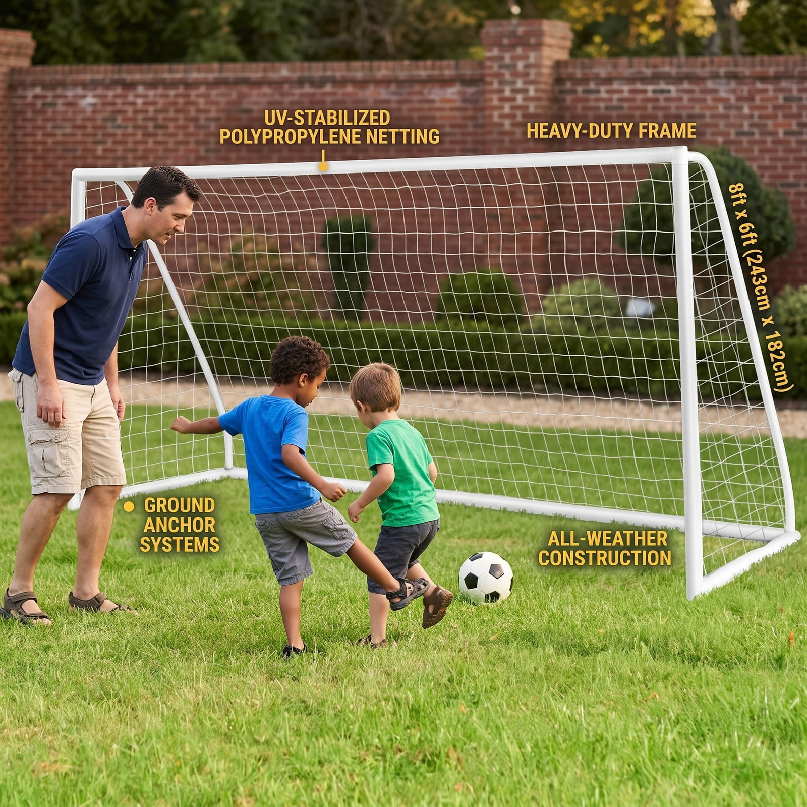 Airfind 12 x 6 FT Portable Soccer Goal for Backyard, All-Weather PVC Frame Practice Net with 6 Ground Stakes and High-Strength PE Netting for Kids Youth Training, White
