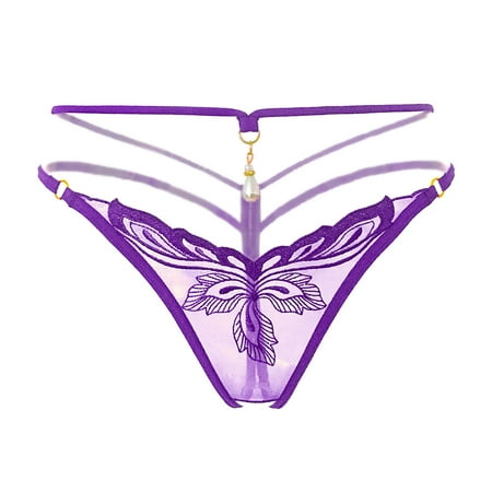 

kakina CMSX Plus Size Clearance Women s Lace Low Waist Hollow Pearl Hot Flower Thong Underpant