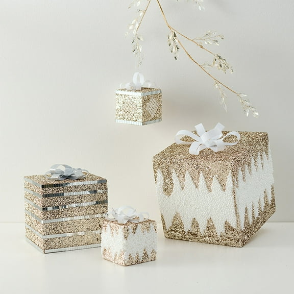 Christmas Gift Box, Glitter Painted, Decoration, Champagne, for Holiday Celebrations, Festive Pendant Ornament | Gold KTFgvq