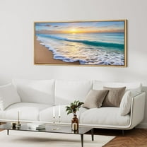 IDEA4WALL Extra Large Framed Canvas Print Wall Art Tropical Beach Sunrise Ocean Waves Landscape Nature Scenery Antique Retro Fine Art Seaside Decorative for Home Decoration - 60"x30"