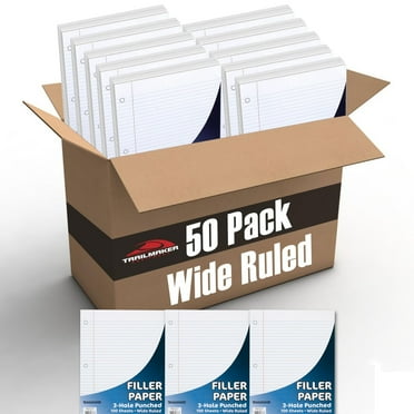 Trailmaker Wide Rule Filler Paper, 10.5” x 8”, White, 100 Sheets