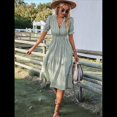 thumbnail image 4 of Vestido de Verano para Mujer, con Mangas Abullonadas y Volantes, Cuello en V, Cintura Alta, Informal, Holgado, A Rayas, Midi Verde XL, 4 of 9