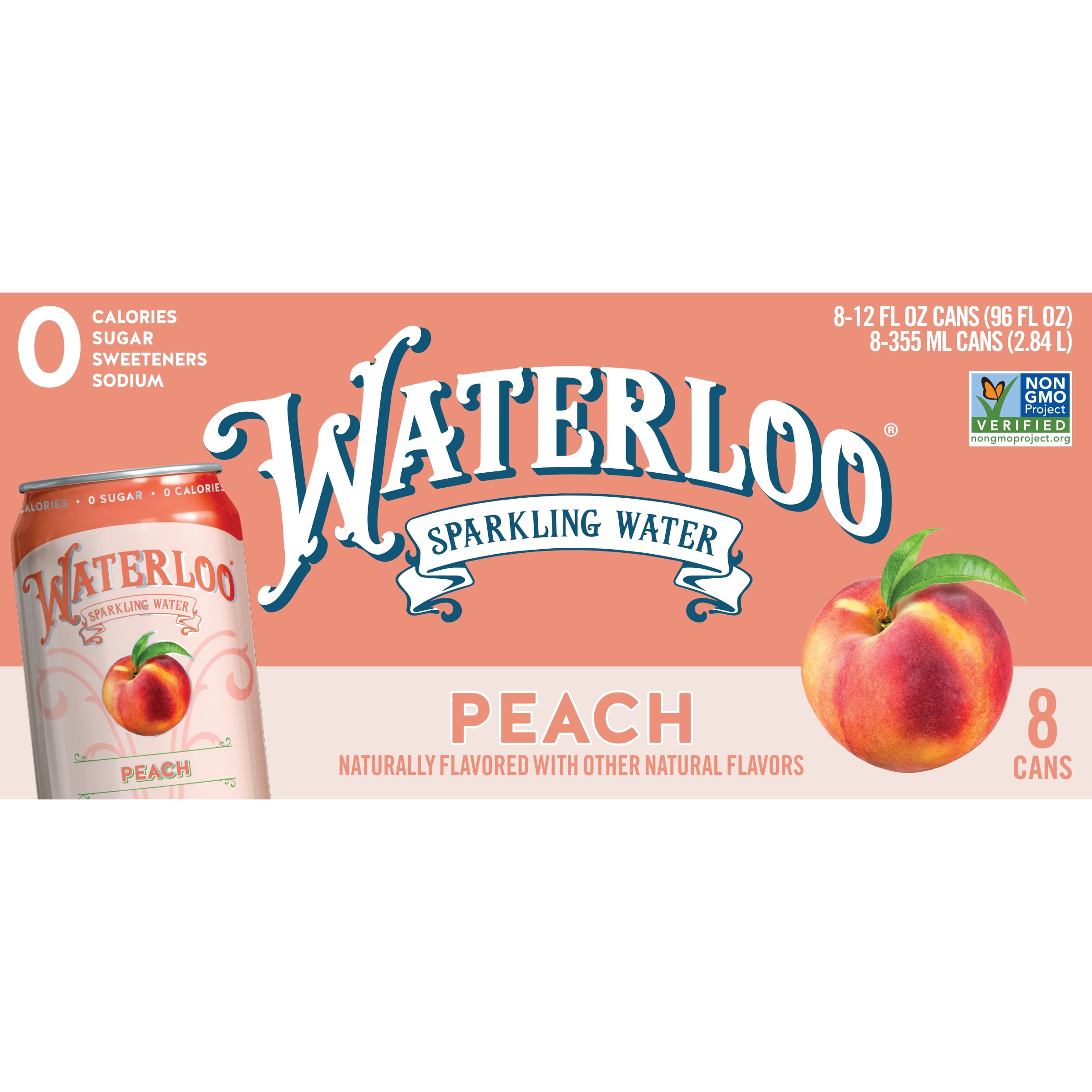 (3 pack) Waterloo Sparkling Water, Peach, 12 fl oz, 8 pack cans