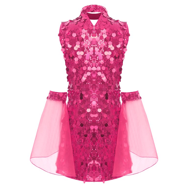 disco dress pink Sequined V-Neck Flare Sleeve Mini for Holiday Party The Measurements of the garment charts may vary due to different products or suppliers. Disco pink outfit | Pink