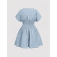 thumbnail image 3 of Blue Plus Size Batwing Sleeve Loose V-Neck Skater Dress For Women, 3 of 5