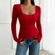 thumbnail image 5 of Tops de verano,Blusa de mujer, manga larga, cuello redondo, encaje, informal, color liso, tela de imitación, para uso diario y en casa, sopatenor, 5 of 8