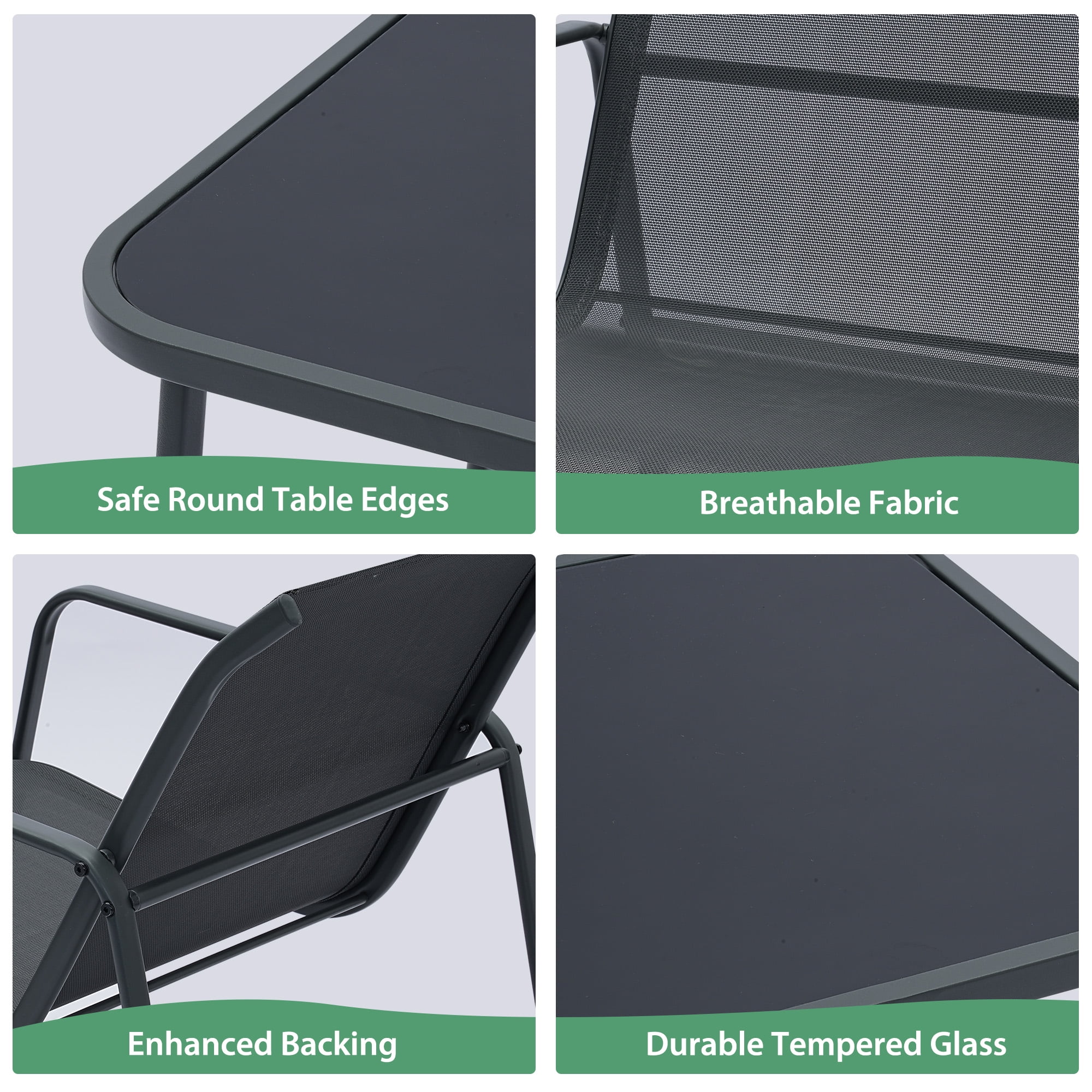Autlaycil 5 Pcs Patio Outdoor Furniture Sets Contains 2 Textilene Fabric Rocking Bistro Chairs, Table, 10' Solar Cantilever Umbrella and Cross Base with Sandbag, Grey