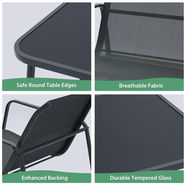 Ainfox 3-Piece Rocking Bistro Set with Glass Table, Gray photo 5