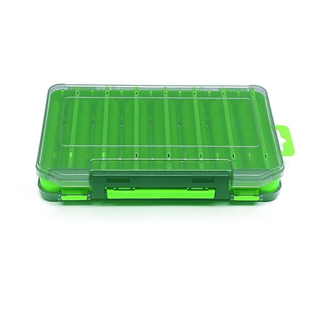KRONDO Double Sided Fishing Lure Box 12 Compartment Tackle Organizer 5.5 or 7.8 Sizes Green Plastic Drain Hole Portable Accessory Case