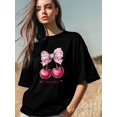 thumbnail image 3 of Women's T-Shirt,Short Sleeve Tee Shirts Casual Tops Valentine's Day Cherry Bow Crewneck T Shirt for Women, 3 of 8