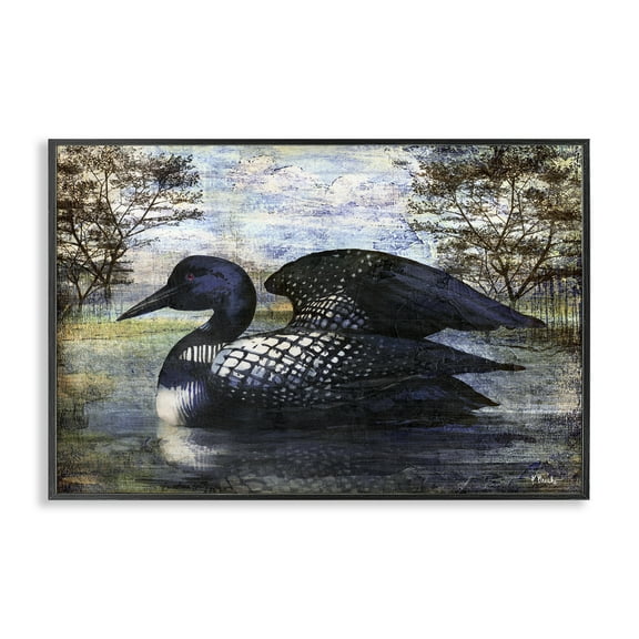 Stupell Industries Loon in Rustic Pond Animals Painting Black Framed Art Print Wall Art, 18 x 12