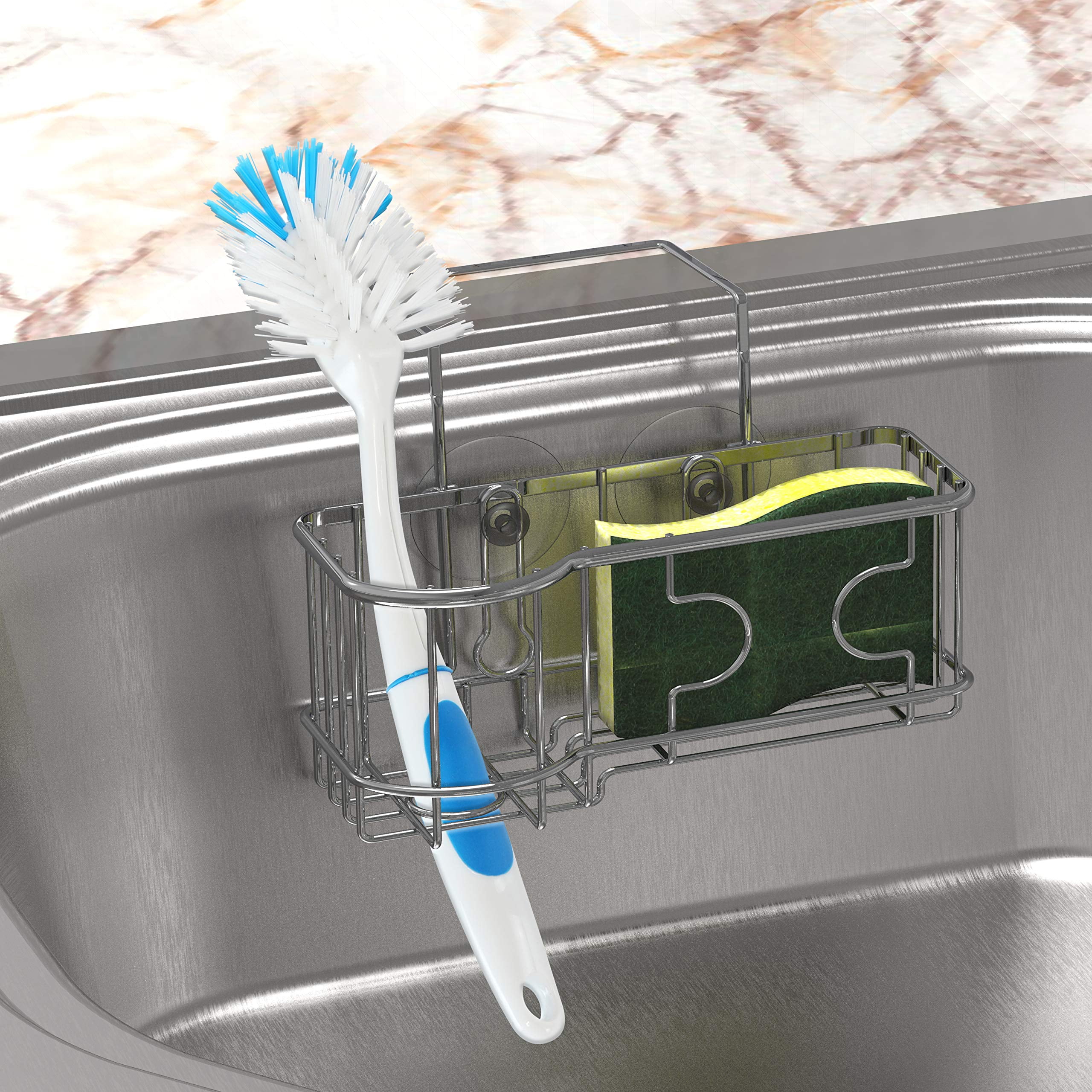 EEEkit Sink Organizer Sponge Holder, Kitchen Sink Caddy Brush Holder for Scrubbers, Soap, Bathroom, Size: 20*11*9cm, Gray