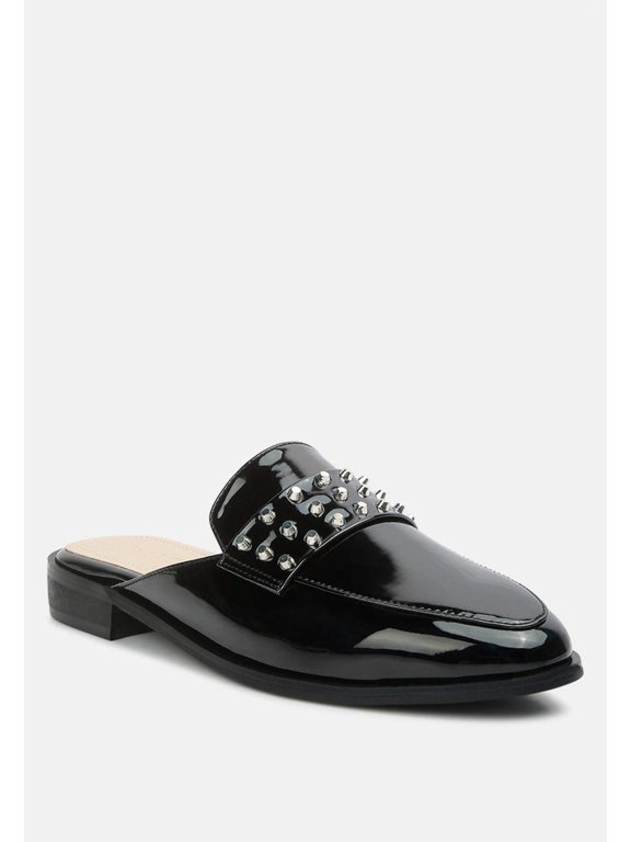 YASHTA Black Patent Studded Flat Mules