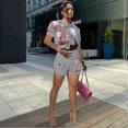thumbnail image 5 of Ensemble 2 Pcs Universitaire pour Femmes Haut Court à Manches Courtes Survêtement Bodycon Shorts Combinaison S Gris, 5 of 5