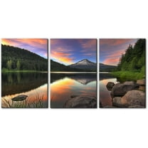 FCCUYE 3 Pieces Canvas Print Wall Art Set Lake Sunset Landscape Modern Walls Decoration for Living Room Bedroom Office Reeds Birds Flying Shore Dusk Pictures Painting d Artwork - 12"x16"x3 Panels
