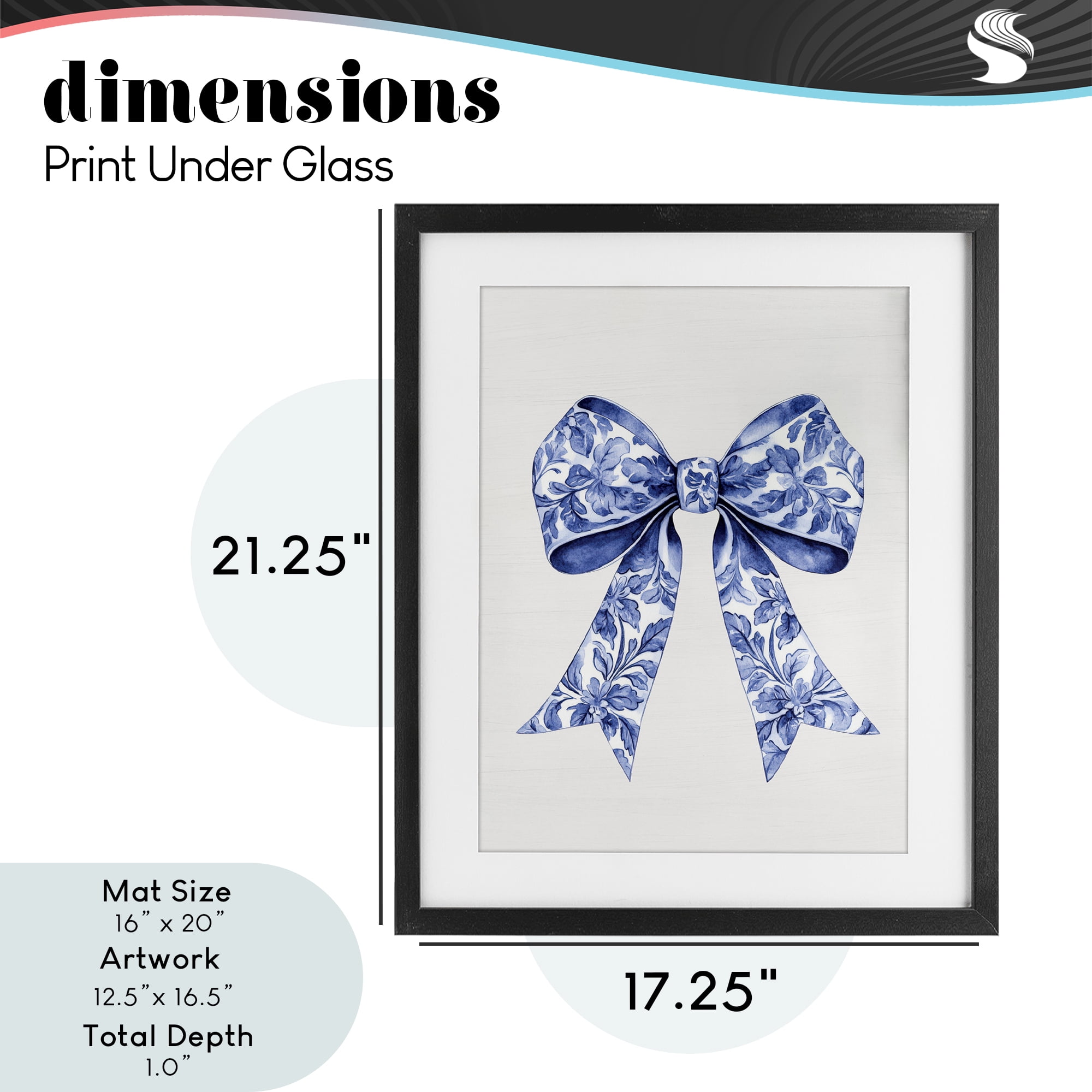 Vintage Toile Flower Ribbon Black Framed Print Under Glass, design by Lettered and Lined