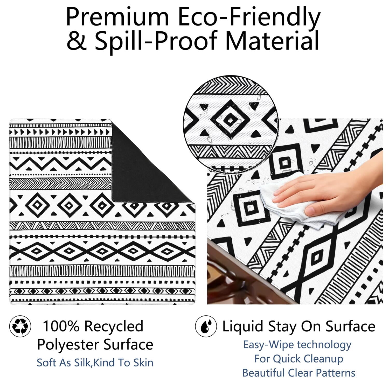 Premium Boho Design Non-Slip Playing Mat for Game Nights 31.5x31.5 Inch Rubber Mahjong Surface with Quiet Features for Card Games and Board Games