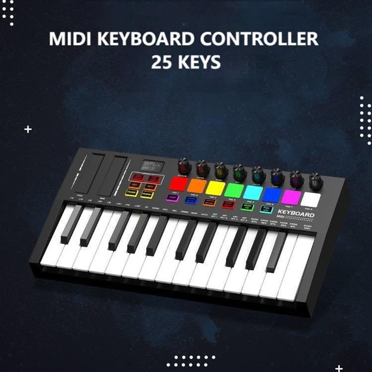Ataucjin 25 Key MIDI Keyboard Controller with DAW Integration, USB MIDI Keyboard Controller with 8 Drum Pads, 8 Knobs & OLED Display, Compact, Perfect for Music Production