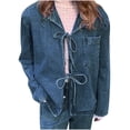 thumbnail image 2 of Viikei Coats for Women Clearance,Women's Denim Outerwear Denim Shirt Set With Lace-up Versatile Long Sleeves Long-sleeved Hoodless Denim Jacket/jacket Blue M, 2 of 9