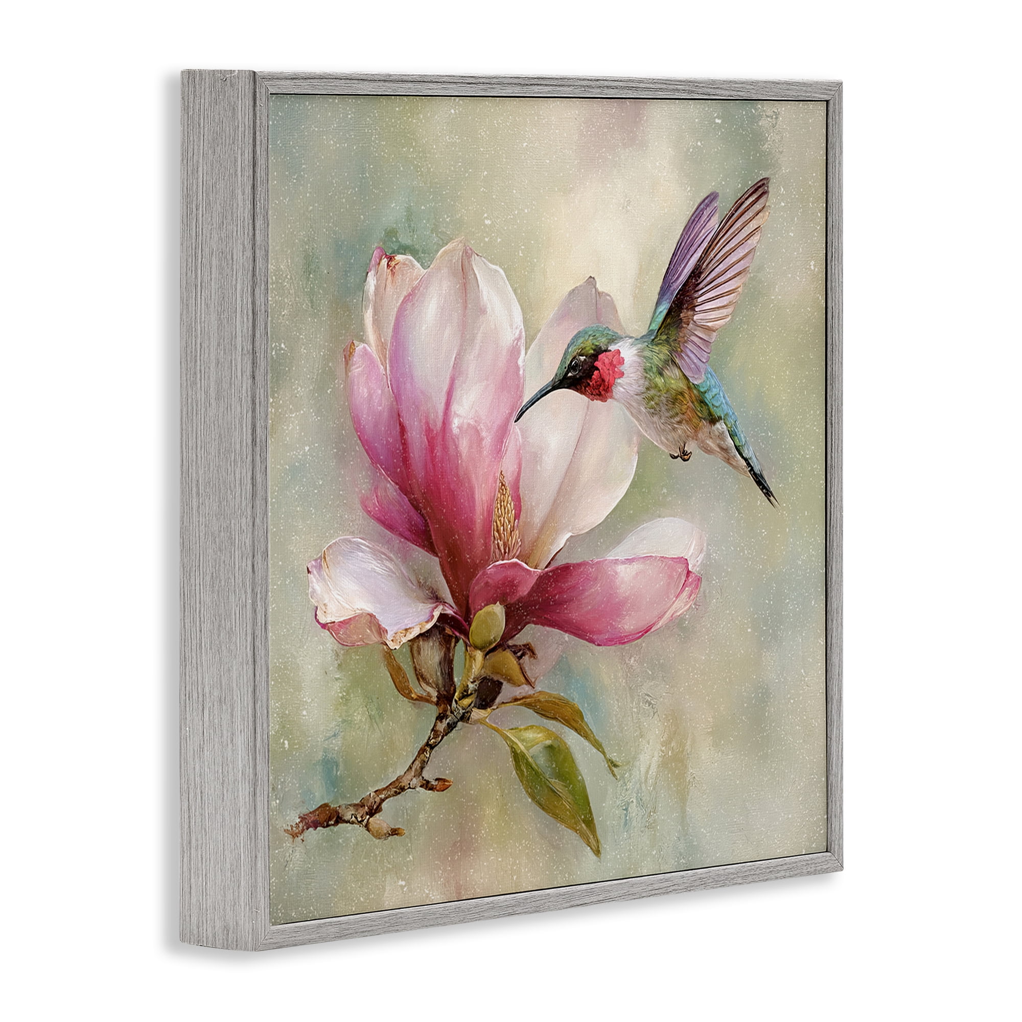 Stupell Industries Magnolia Ruby Hummingbird Gray Framed Giclee Art, design by Tina LeCour