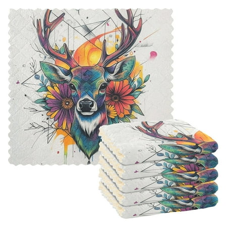 

6 Pieces of Kitchen Towels 11x11Inch Kitchen Dish Cloths Kitchen Dish Towels Reuseable Cleaning Cloths Cartoon Color Deer