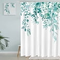 thumbnail image 5 of Teal Eucalyptus Shower Curtain Sets, Watercolor Turquoise Leaves on The Top Plant with Floral Bathroom Decoration 72x84 Inch with Hooks, 5 of 6