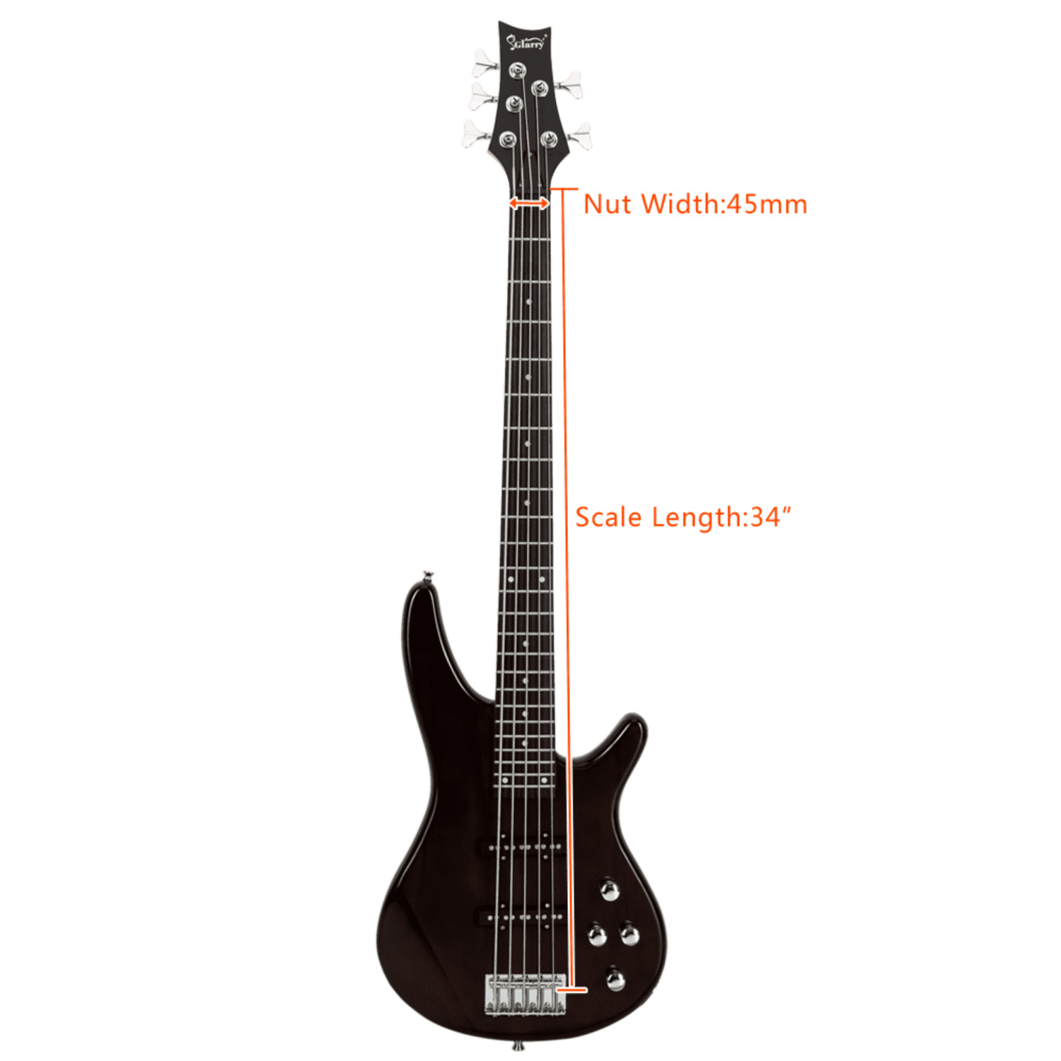 Hassch 5 String Electric Bass Guitar Full Size with Bag, Strap, Pick, Connector and Wrench Tool for Beginners, Earth Brown