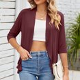 thumbnail image 5 of Women Cover Up Blouse Summer Pure Color Three Quarter Length Sleeve Ruffle Hem Cover Up Jacket, 5 of 5