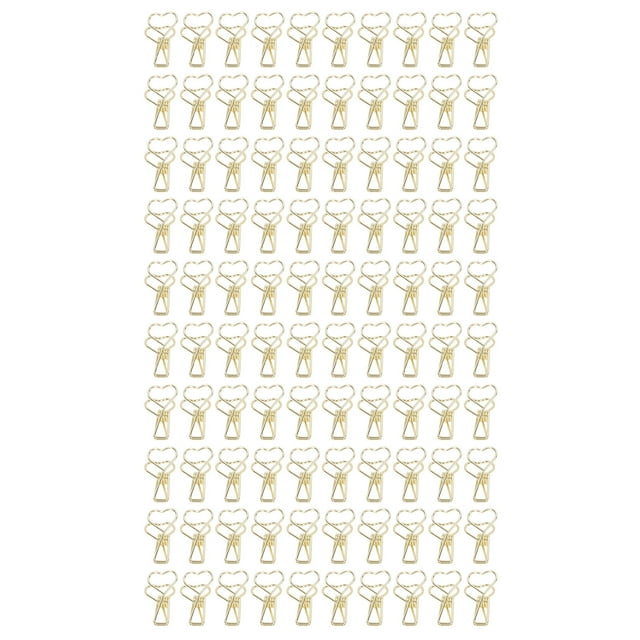 100 Uds Clips de carpeta estilo corazón forma de cola larga Metal hierro diseño hueco Mini Clips de carpeta divertidos para documentos entradas oro