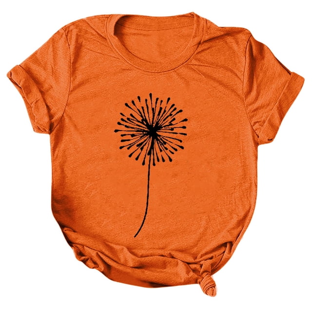 Chemises pour Femmes Manches Courtes Imprimé Tee Ample Décontracté Col Rond Blouse Hauts Femmes Tendance Orange TTG