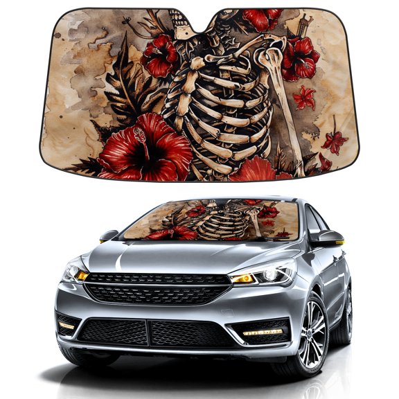 Car Windshield Sun Shade For Front Window Skull (1) Foldable Vehicle Windshield Car Sun Visor Covers Automotive Window Protector Car Camping Privacy Sun Blocker