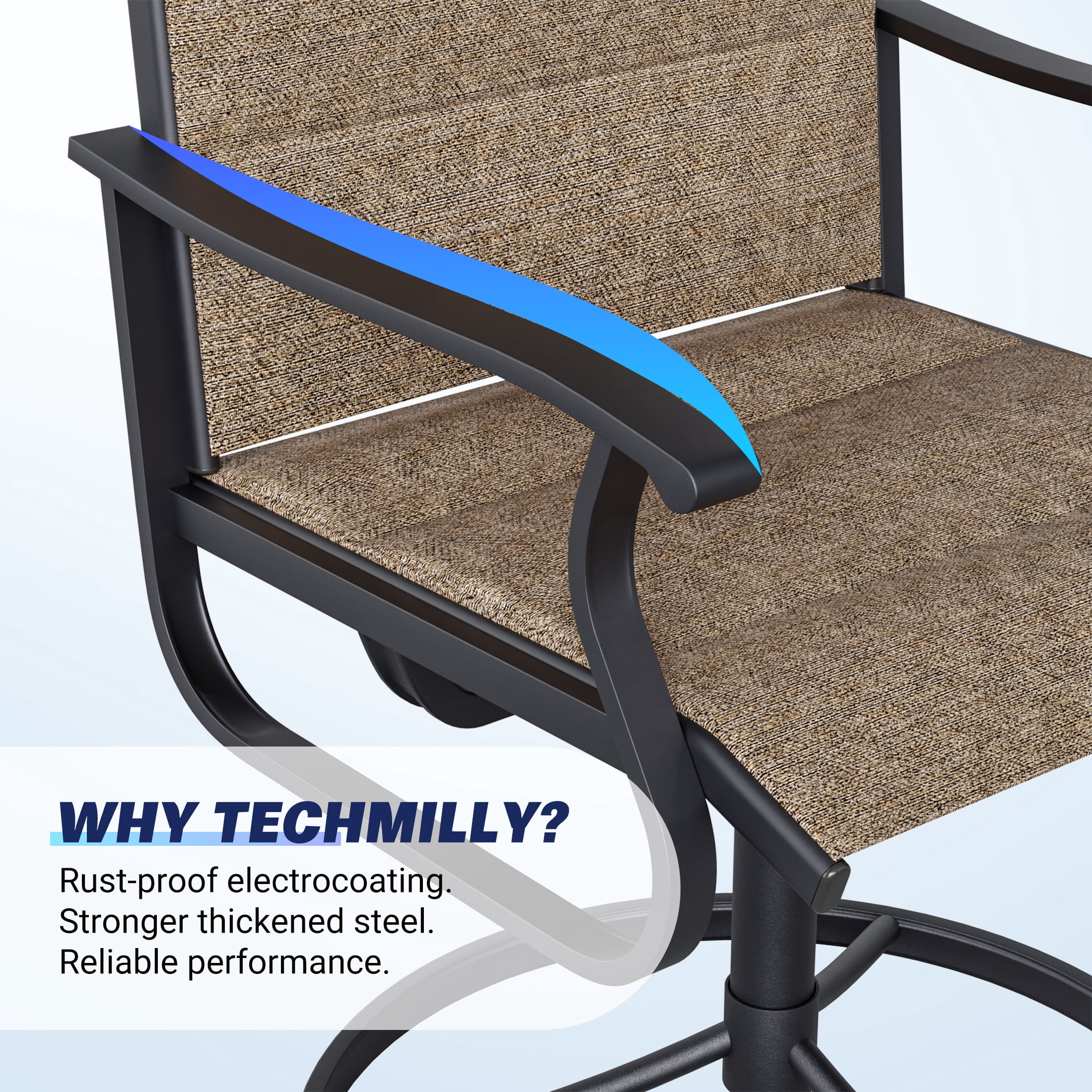 Techmilly Patio Swivel Chairs Set of 2, Outdoor Dining Chairs High Back, Padded All Weather Breathable Textilene Outside Furniture Chair , Grey White