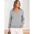 thumbnail image 4 of Female Long Sleeve V Neck Sweaters Fall Casual Classic Soft Loose Fit Basic Pullover Jumper Top Silver White XXL, 4 of 10