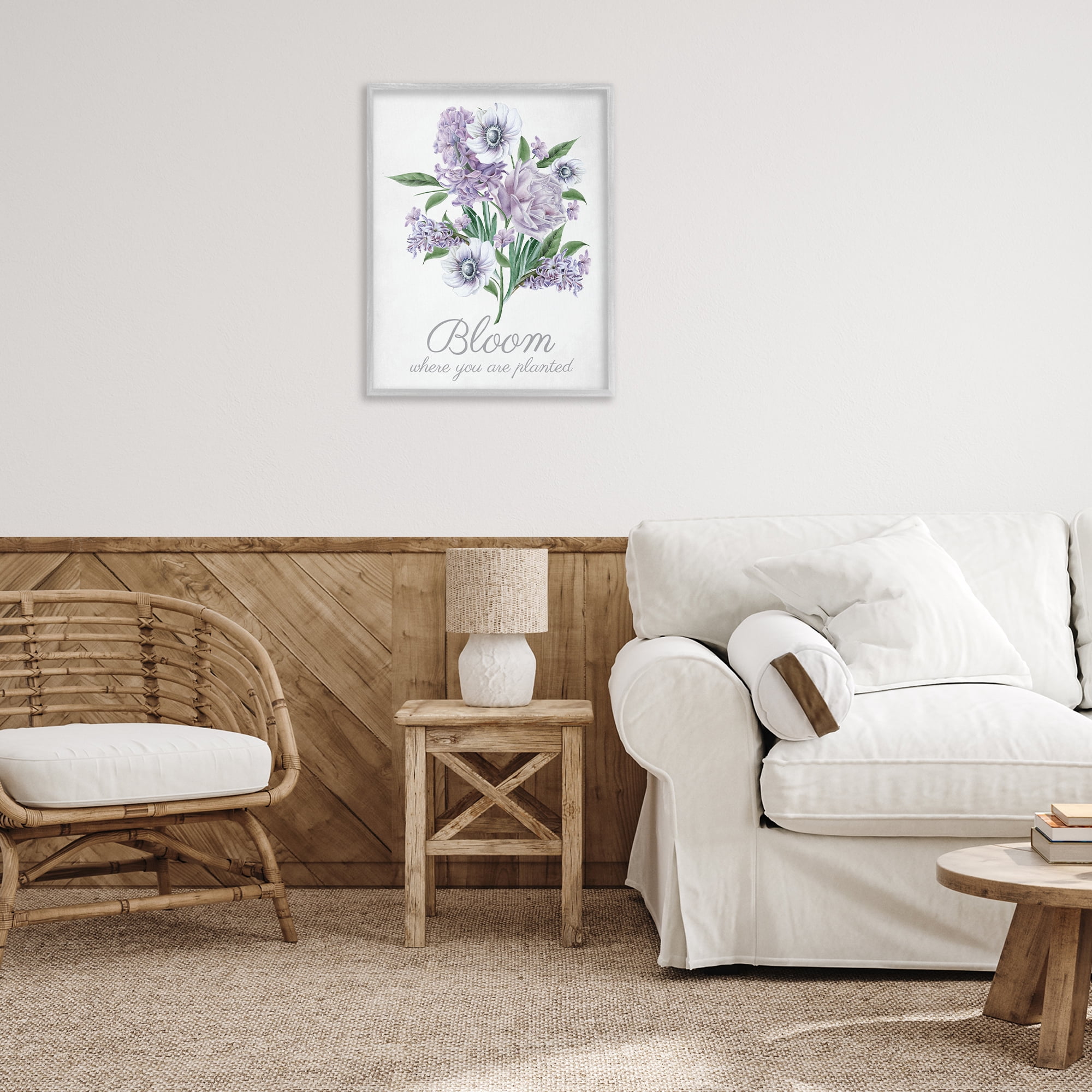 Stupell Industries Vintage Bloom Phrase Botanical & Floral Painting Gray Framed Art Print Wall Art, 24 x 30