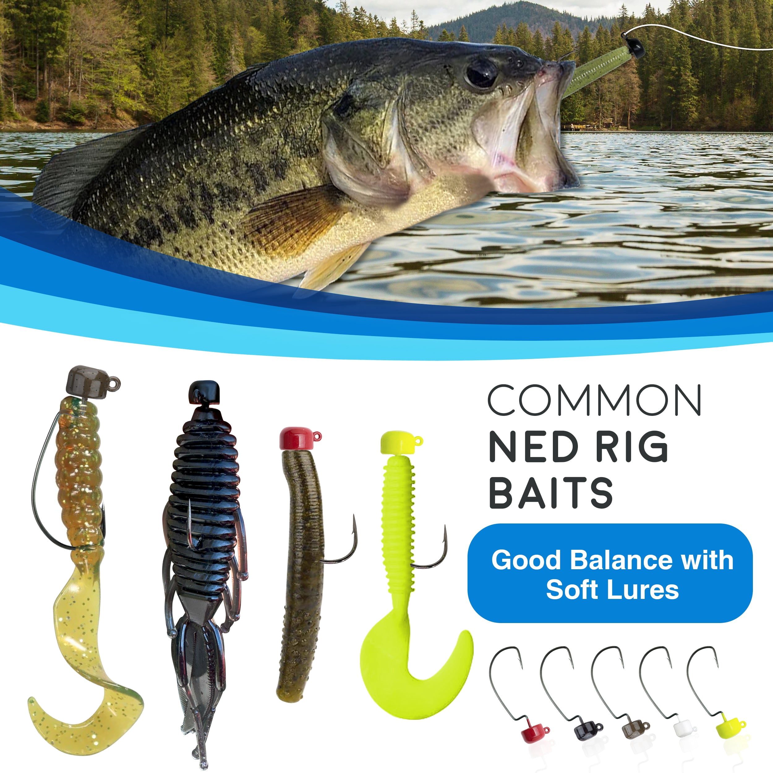 Reaction Tackle Tungsten Mushroom Head Ned Rig Shroom Jig Heads for Finesse Fishing, Weedless Jig Head for Bass Fishing with Soft Lures (5-Pack) 1/4oz Black