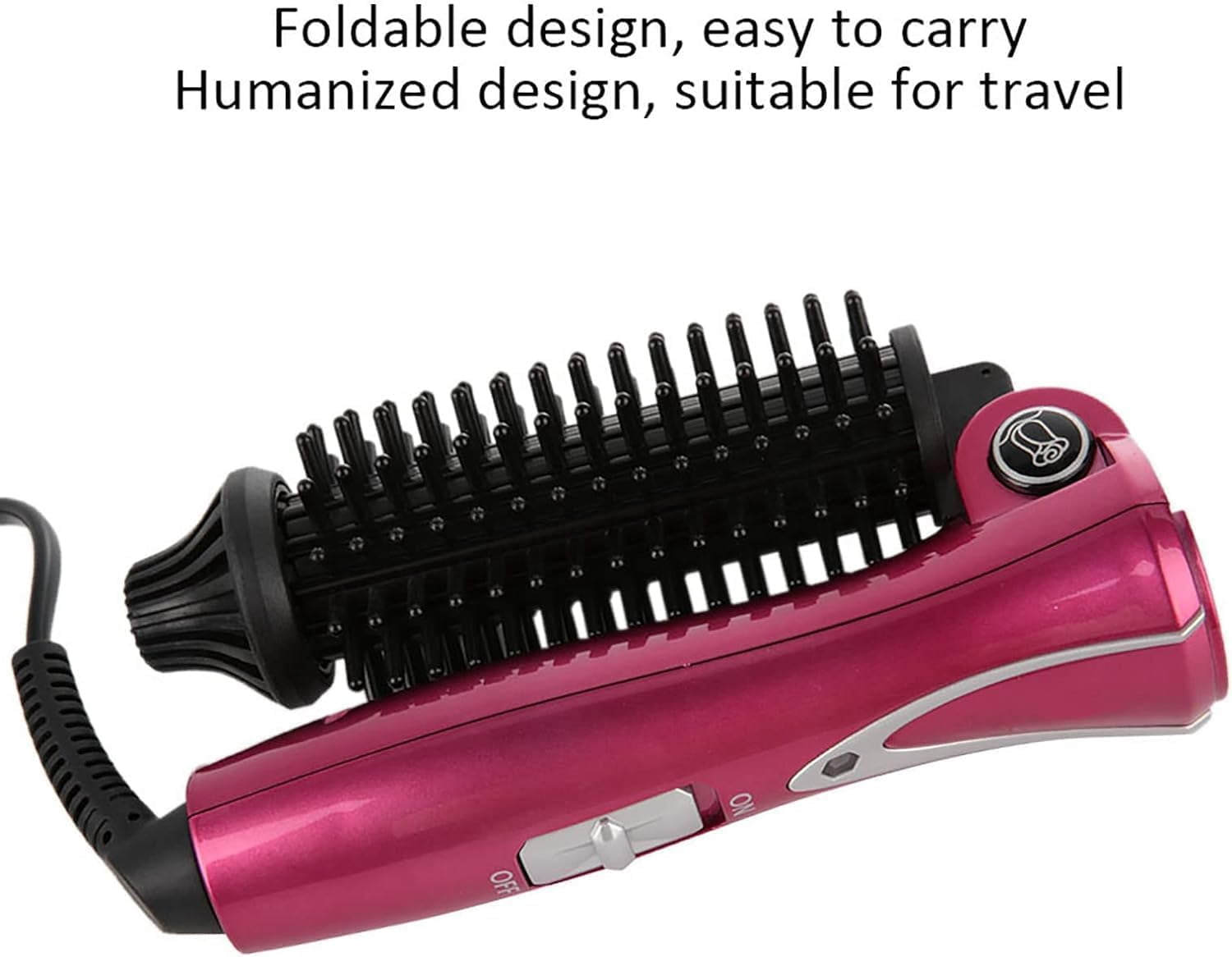 Mini Collaspe Hair Curler, Tangle-Free Curling Iron Brush and Volumizer, Dual Voltage Travel-Friendly Tourmaline Ceramic Ionic Hot Brush Styling Wand(Red)