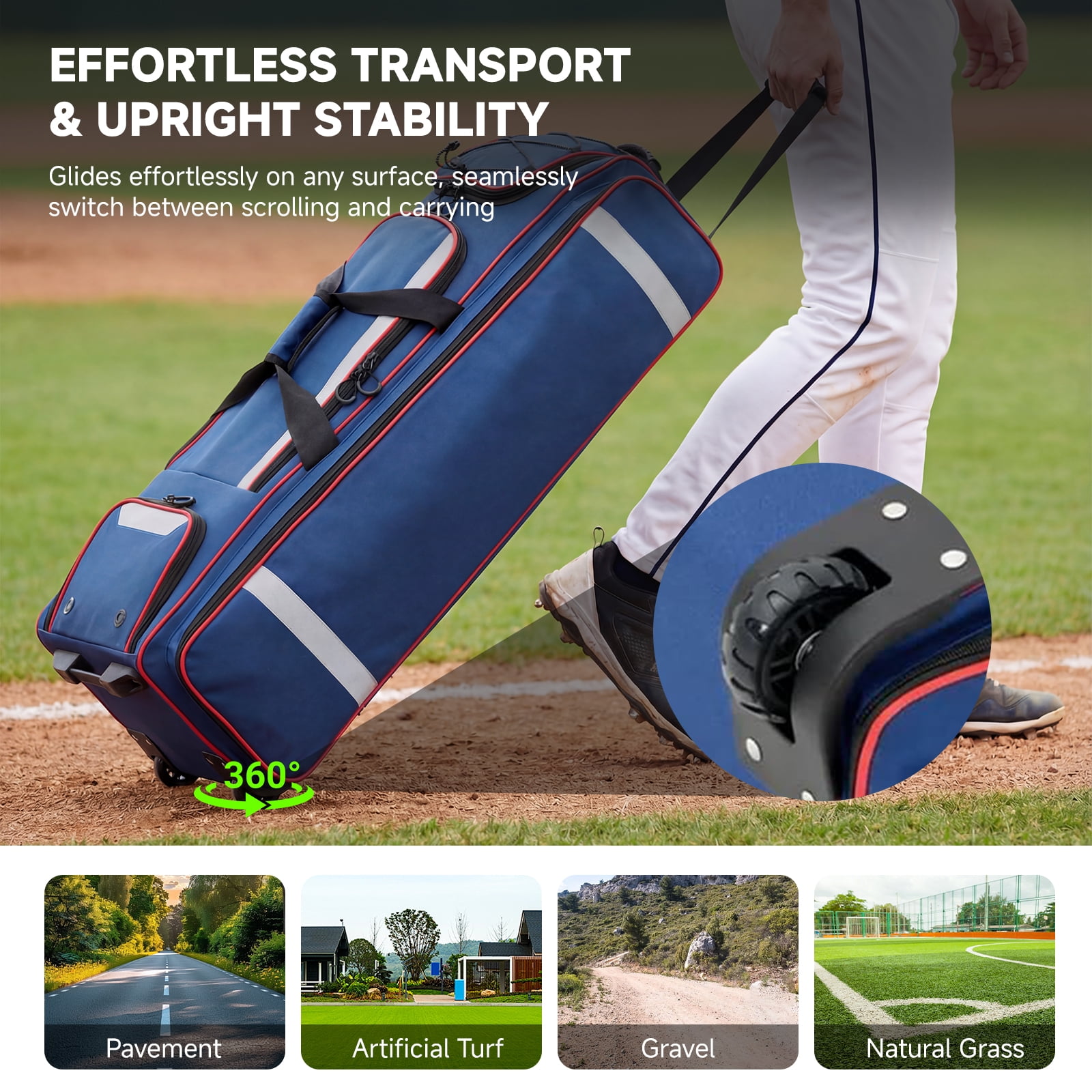 Fegat Rolling Baseball Bag with Wheels,90L Large Softball Bag Catchers Gear Bags for 8 Bats,Equipment Bag with 5 Fence Hooks,Reflective Strip,Shoe Compartment,Holds All Softball Baseball Equipment