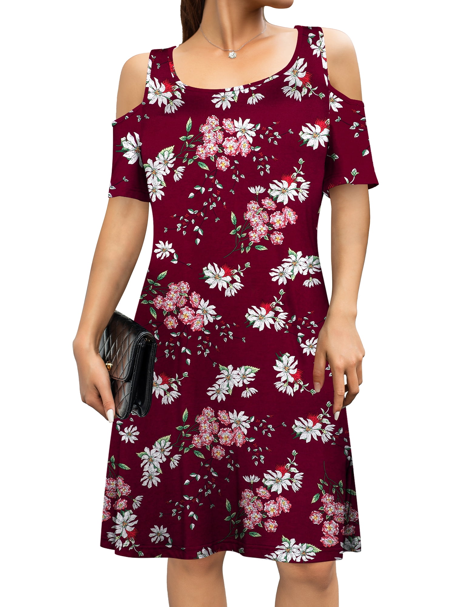 a.Jesdani Women's Summer Cold Shoulder Casual TShirt Swing Dress with