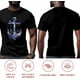 thumbnail image 5 of Camiseta de manga corta con ancla azul náutico para hombre, cuello redondo, flores y olas del océano, color negro-S, 5 of 8