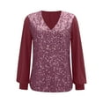 thumbnail image 3 of Wenyuyu Sequin Tops for Women Velvet Long Sleeve Blouses Holiday Party Tops Sparkle Dressy Shirts V Neck Loose Fit Tee Shirts Pink L, 3 of 7