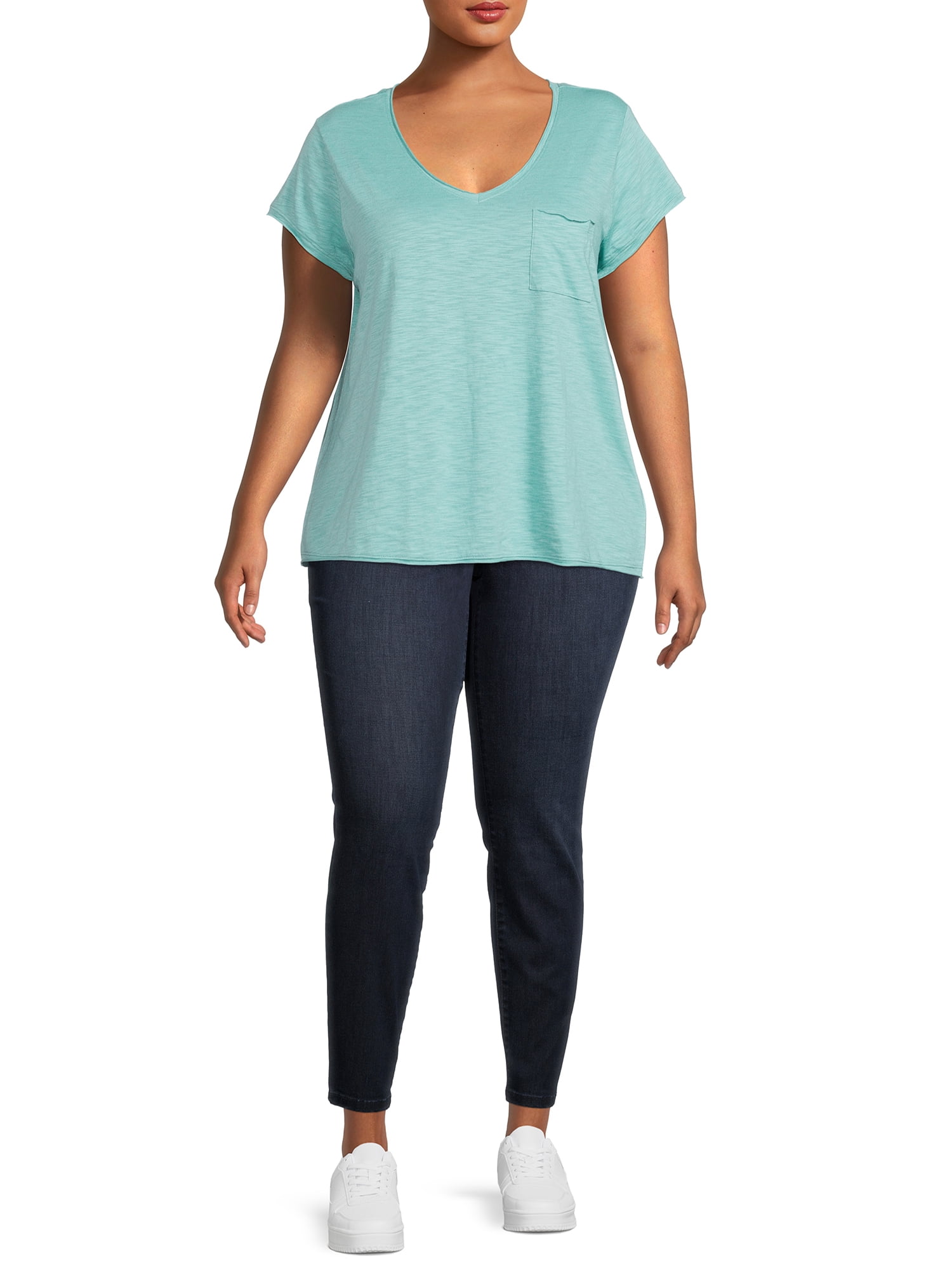 Terra & Sky Women's Plus Size V-Neck T-Shirt, 2-Pack