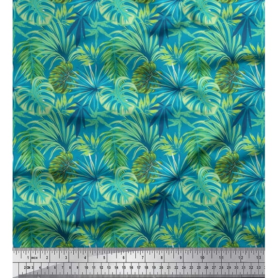 Soimoi Moss Georgette Fabric Tropical Leaves Fabric Prints by Yard 42 Inch Wide