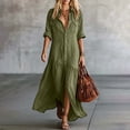 thumbnail image 4 of ChaoHeng Dresses for Women Casual Dresses for Women Plus Size Solid Padded Collared Long Sleeve Pocket Loose Casual Summer Dresses Army Green XL, 4 of 6