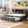 thumbnail image 3 of Twin Size Daybed with Twin Size Trundle, Wooden Platform Bed with Storage Shelves and USB Ports, Modern Bed Frame for Bedroom Dorm, No Box Spring Needed, Black, 3 of 7