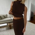 thumbnail image 2 of Duoif High Neck Tank Tops for Women Green Two Piece Set French Style Can Be Both Sweet and Knitted High Neck Vest and Half Skirt Set Womens Summer Tops Brown M, 2 of 8