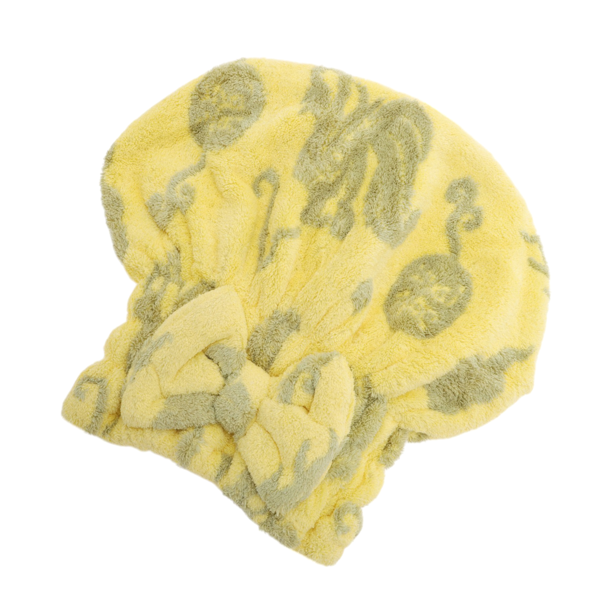 Unique Bargains 1pc Absorbent Bow Print Hair Towel with Bow Design 10.63"x 8.66" Yellow
