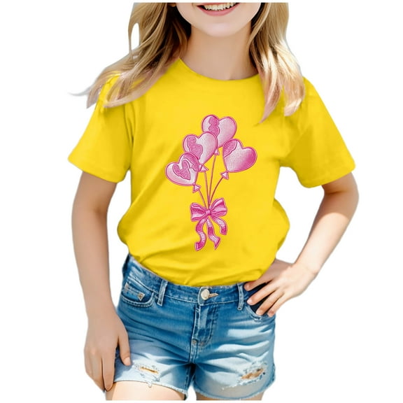 Zanarzt Girls Summer T Shirts Casual Baby and Toddler Girls Short Sleeve T Shirts Cotton Crewneck Shirts Basic Tees Summer Casual Tops Yellow,7-8 Years